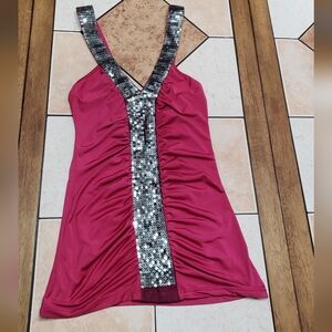 Y2K Wet Seal Sequins Tank Top Size Small Fuchsia Pink Purple
